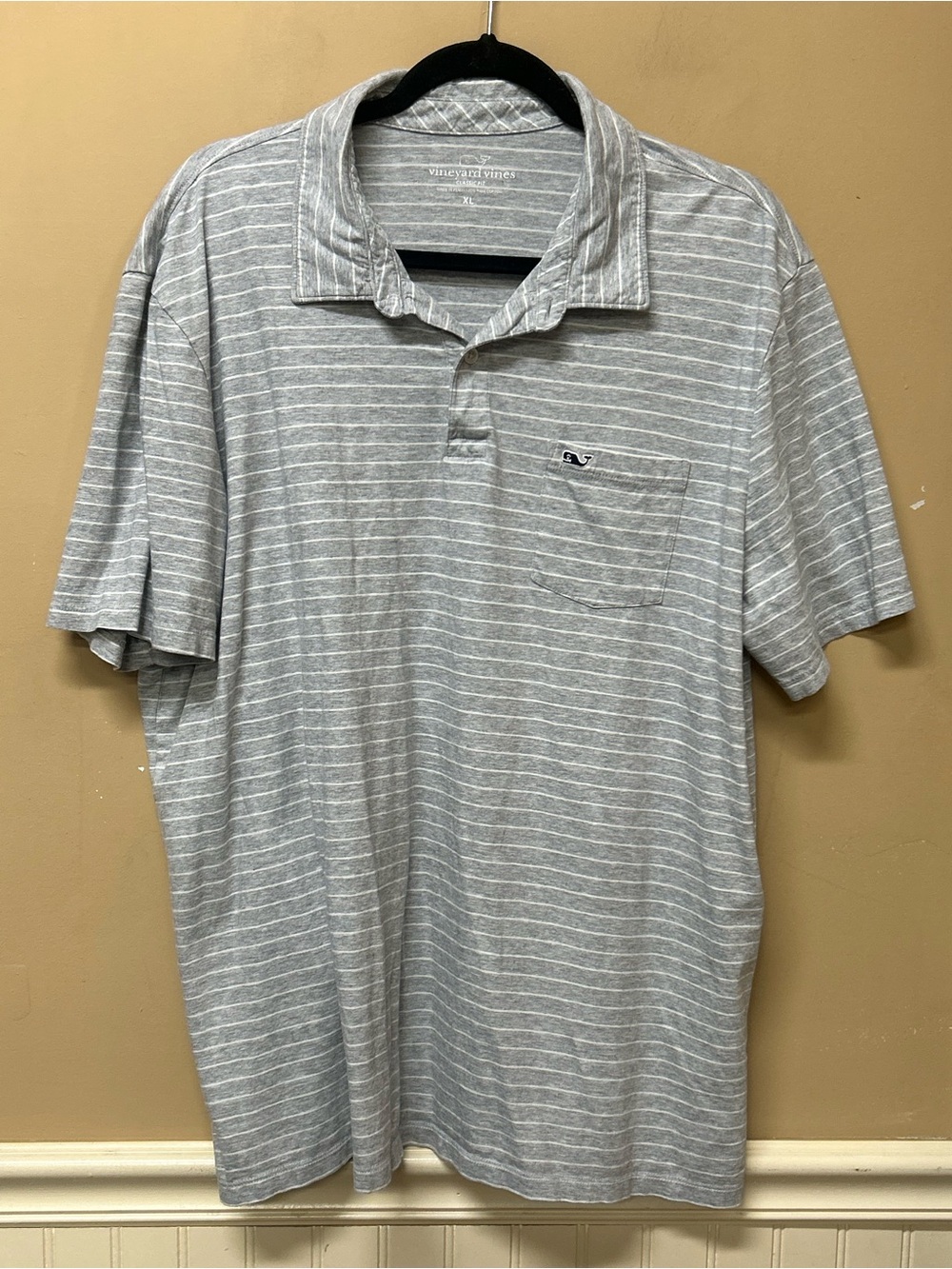 Vineyard Vines Mens XL Polo Shirt Gray Striped Classic Fit Pima Cotton